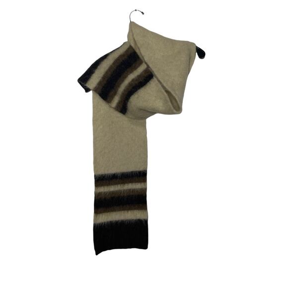 Cream and Brown Warm Winter Scarf Alpaca and/or Mohair No Tags - Picture 3 of 6